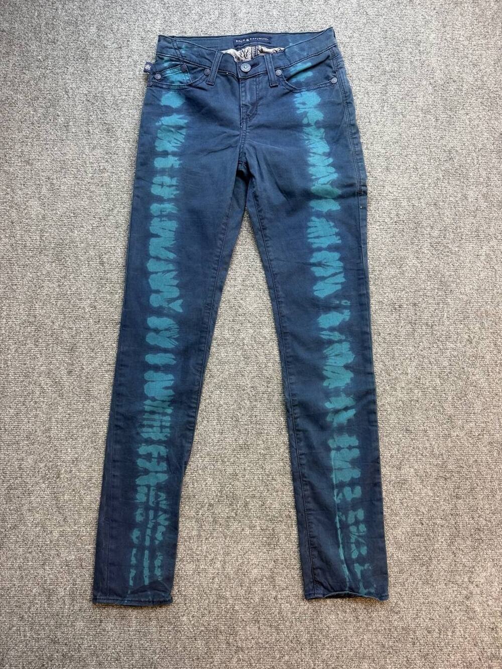 Rock & Republic Berlin Women’s 2M Skinny Jeans Blue Teal Tie Dye Stretch